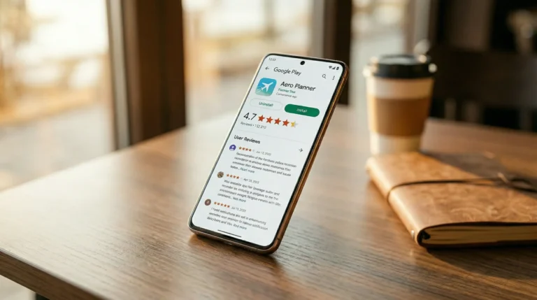 Google Play Store app reviews with star ratings on Android phone