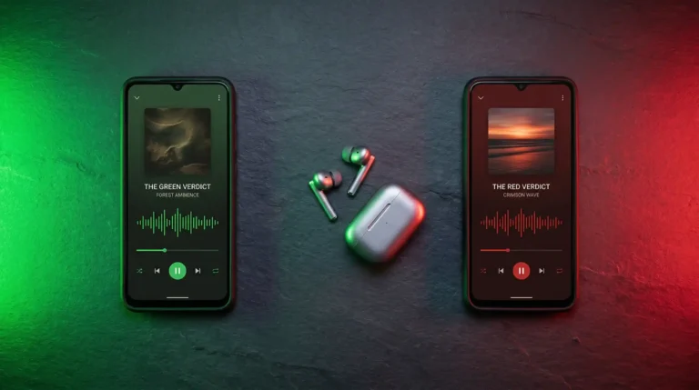 Spotify and YouTube Music streaming apps compared side by side on two phones